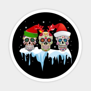 Christmas Three Mexican Flower Sugar Skull In Snow Xmas Magnet